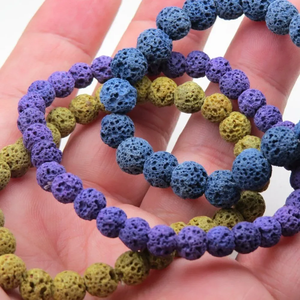 Natural Stone Lava Rock Diffuser Bracelet Elastic Yoga Aga 8mm X 3 Pieces set
